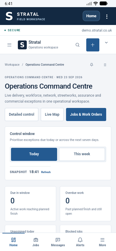 Stratal Field showing the Operations Command Centre in a demo workspace